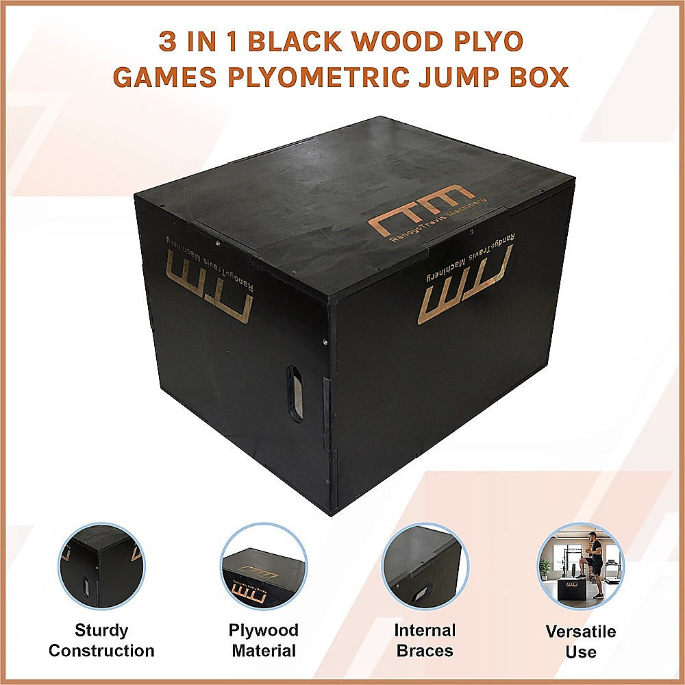 3 IN 1 Black Wood Plyo Games Plyometric Jump Box V63-822371