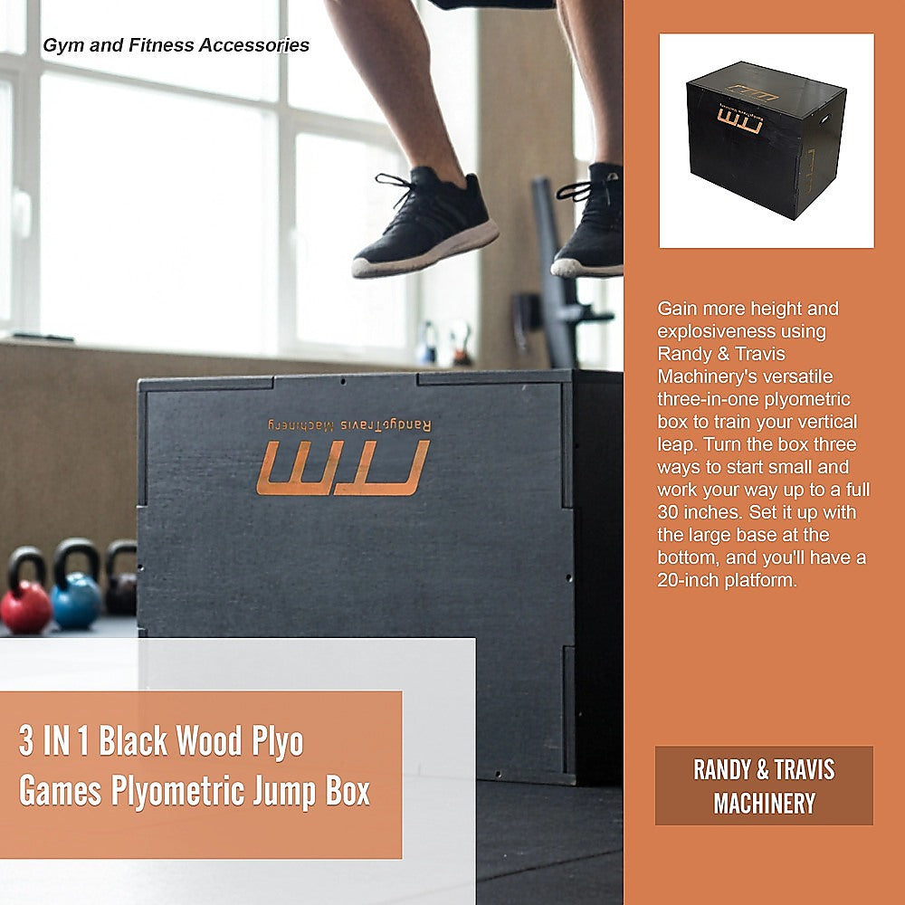 3 IN 1 Black Wood Plyo Games Plyometric Jump Box V63-822371