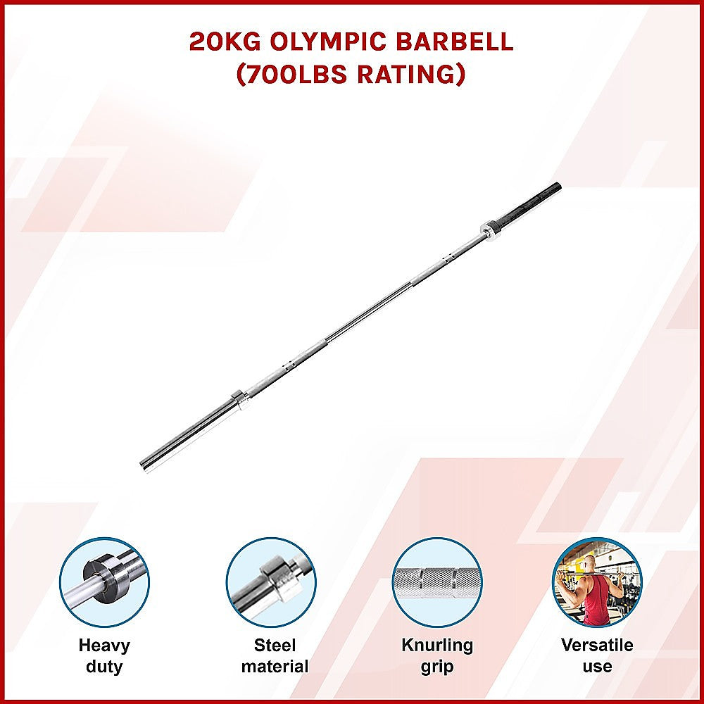 20kg Olympic Barbell 700lb Rated for Powerlifting Home Gym Training V63-822381