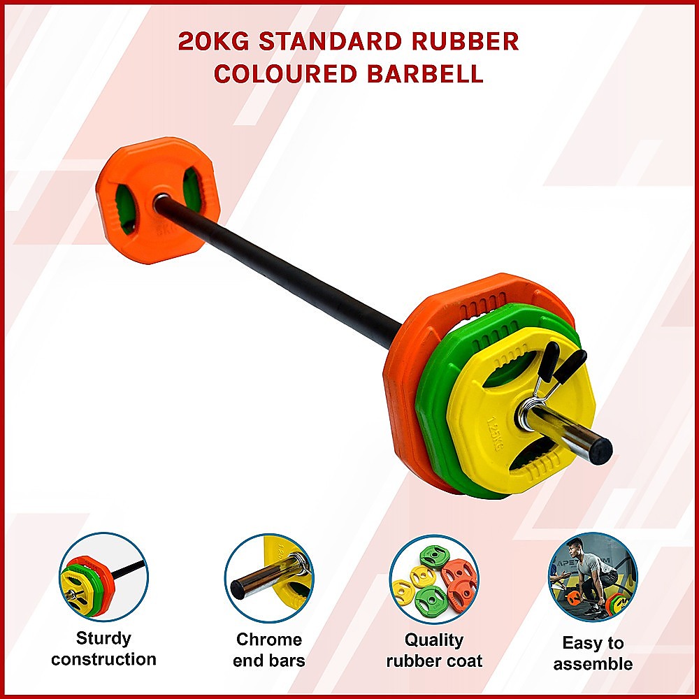 20kg Standard Rubber Coated Barbell Weight Bar for Home Gym V63-822391