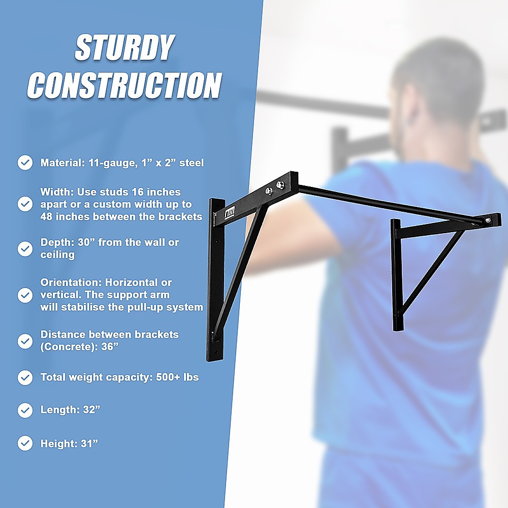 Wall Mounted Pull Up Bar - Heavy Duty Chin Up Station for Home Upper Body Training V63-822481