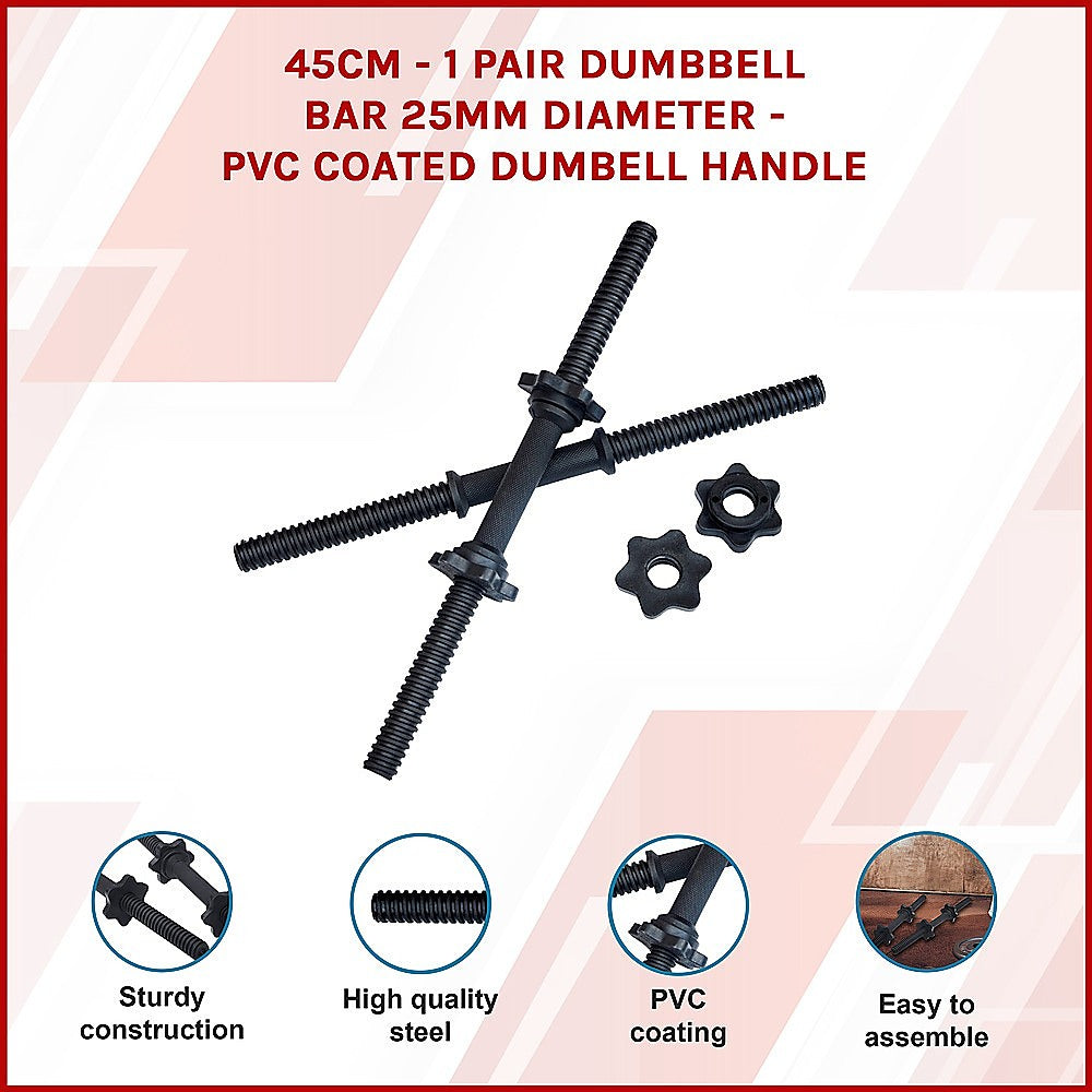 45cm - 1 Pair Dumbbell Bar 25mm Diameter - PVC Coated Dumbell Handle V63-822511