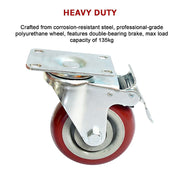 4 x 4" Heavy Duty PU Swivel Castor Wheels With Brake V63-822531