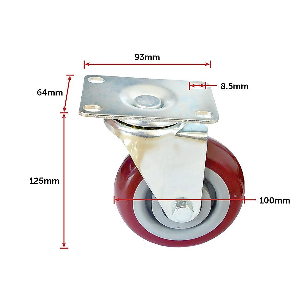 4 x 4" Heavy Duty PU Swivel Castor Wheels With Brake V63-822531