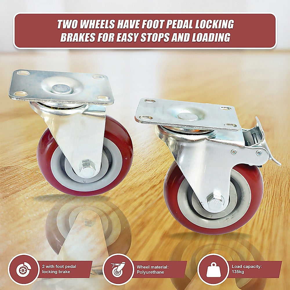 4 x 4" Heavy Duty PU Swivel Castor Wheels With Brake V63-822531
