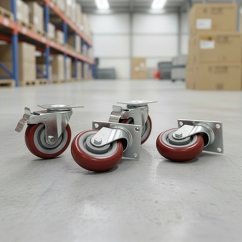 4 x 4" Heavy Duty PU Swivel Castor Wheels With Brake V63-822531