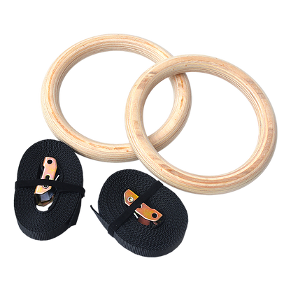235mm Wooden Gymnastic Rings - Olympic Gym Strength Training & Fitness V63-822581