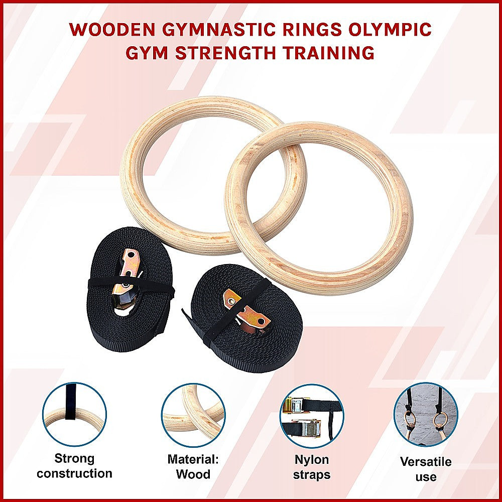 235mm Wooden Gymnastic Rings - Olympic Gym Strength Training & Fitness V63-822581