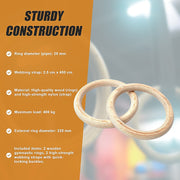 235mm Wooden Gymnastic Rings - Olympic Gym Strength Training & Fitness V63-822581