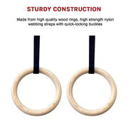235mm Wooden Gymnastic Rings - Olympic Gym Strength Training & Fitness V63-822581