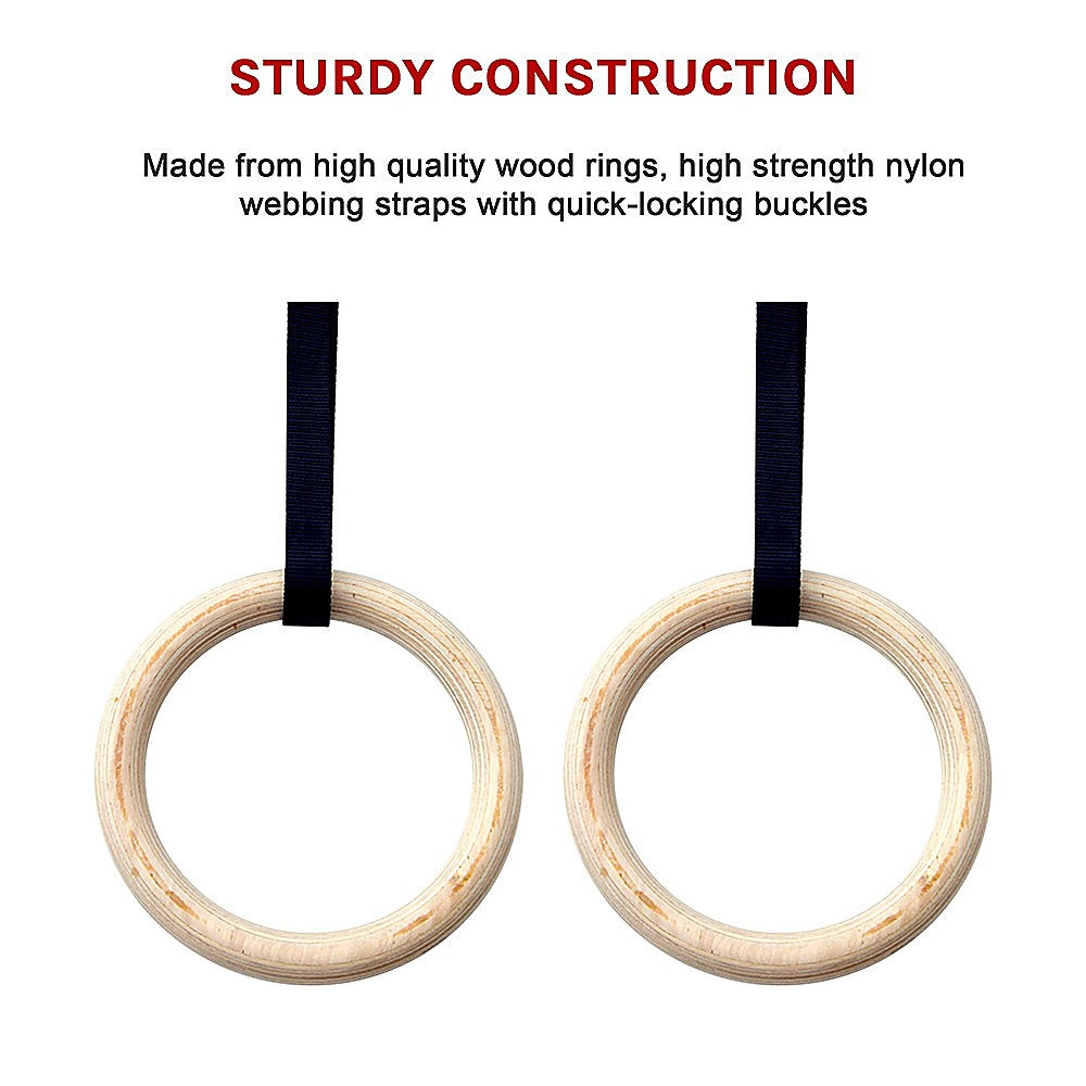 235mm Wooden Gymnastic Rings - Olympic Gym Strength Training & Fitness V63-822581