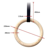 235mm Wooden Gymnastic Rings - Olympic Gym Strength Training & Fitness V63-822581