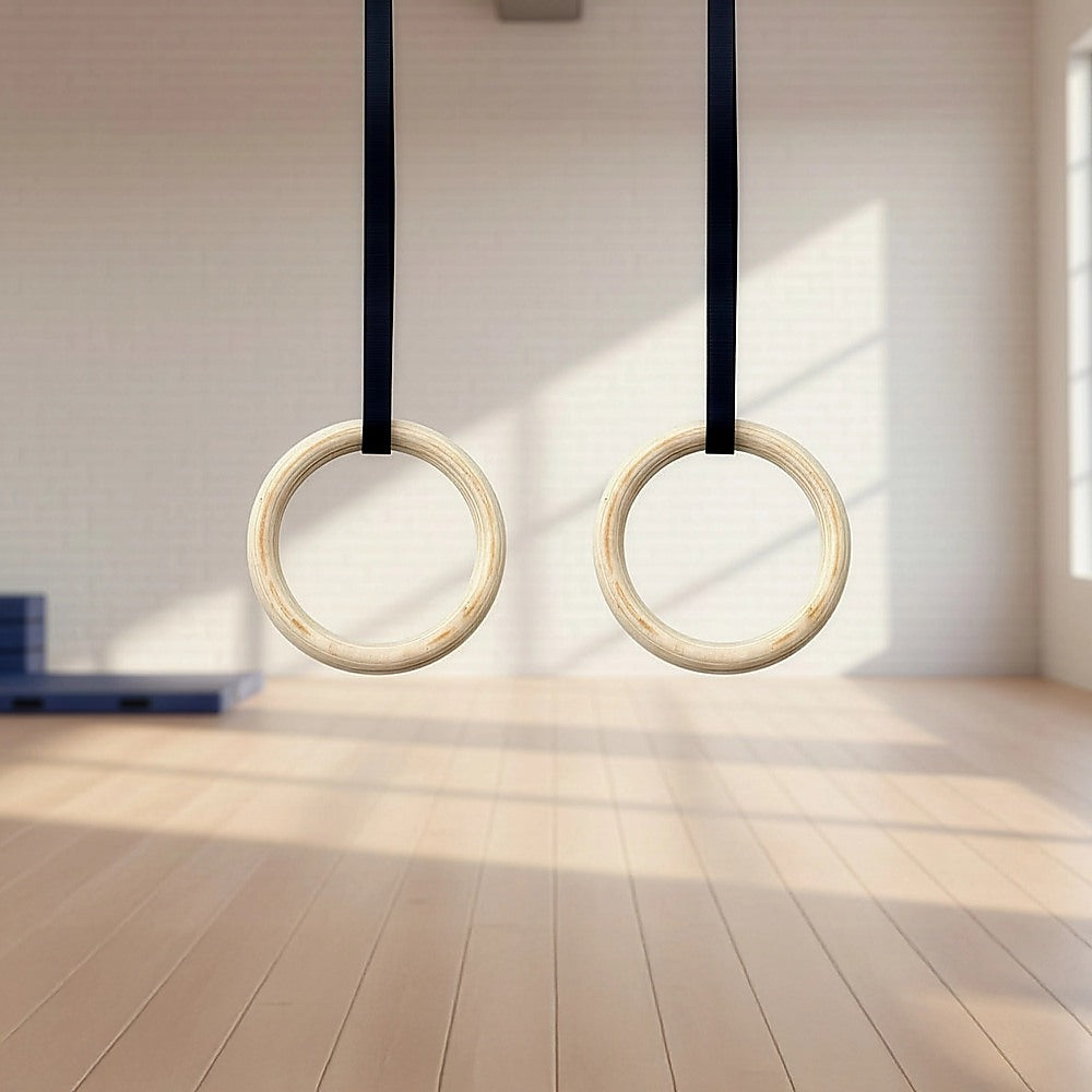 235mm Wooden Gymnastic Rings - Olympic Gym Strength Training & Fitness V63-822581