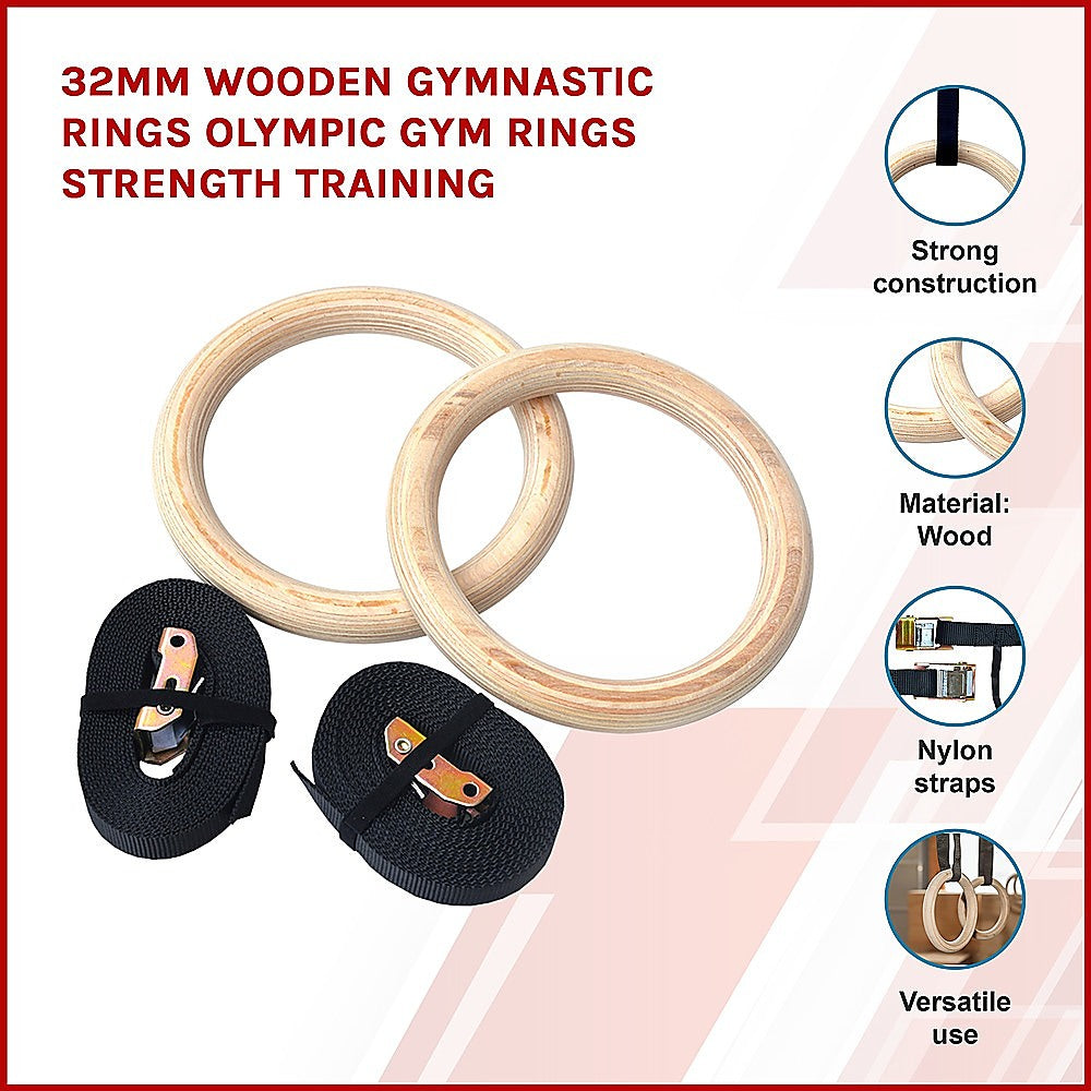 202mm Wooden Gymnastic Rings - Olympic Gym Strength Training & Fitness V63-822591