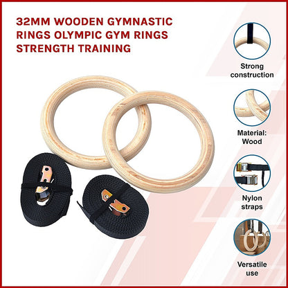 202mm Wooden Gymnastic Rings - Olympic Gym Strength Training & Fitness V63-822591