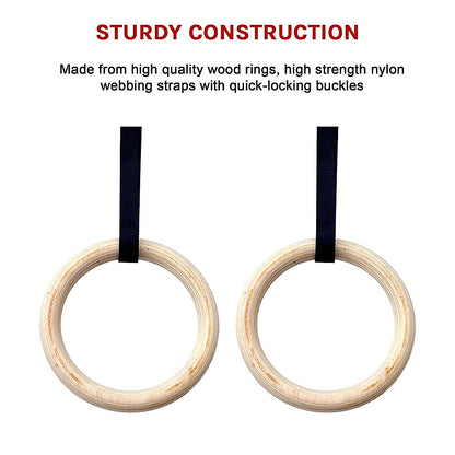 202mm Wooden Gymnastic Rings - Olympic Gym Strength Training & Fitness V63-822591