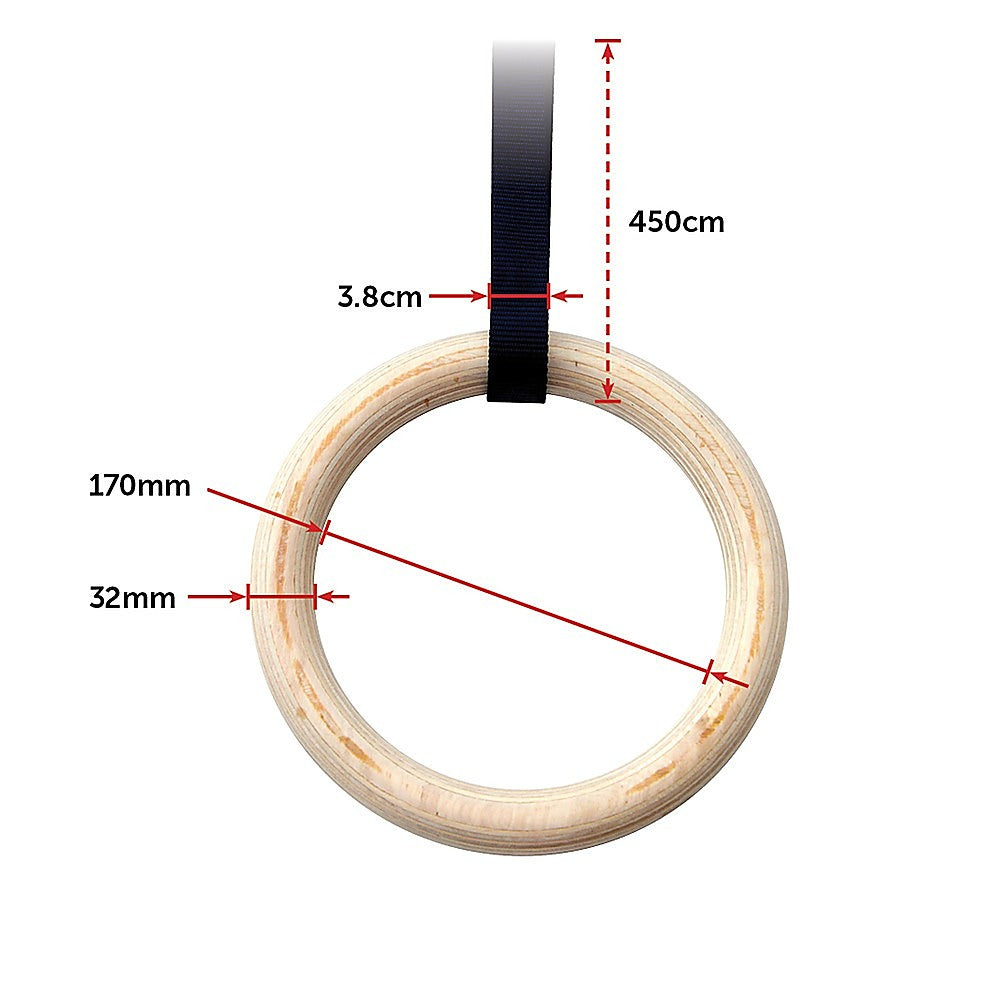202mm Wooden Gymnastic Rings - Olympic Gym Strength Training & Fitness V63-822591