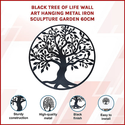 Black Tree of Life Wall Art Hanging Metal Iron Sculpture Garden 60cm V63-822651