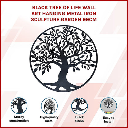 Black Tree of Life Wall Art Hanging Metal Iron Sculpture Garden 99cm V63-822661