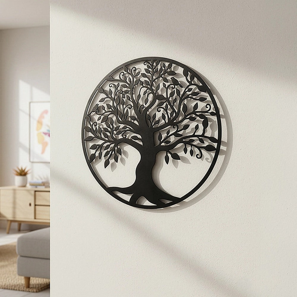 Black Tree of Life Wall Art Hanging Metal Iron Sculpture Garden 99cm V63-822661