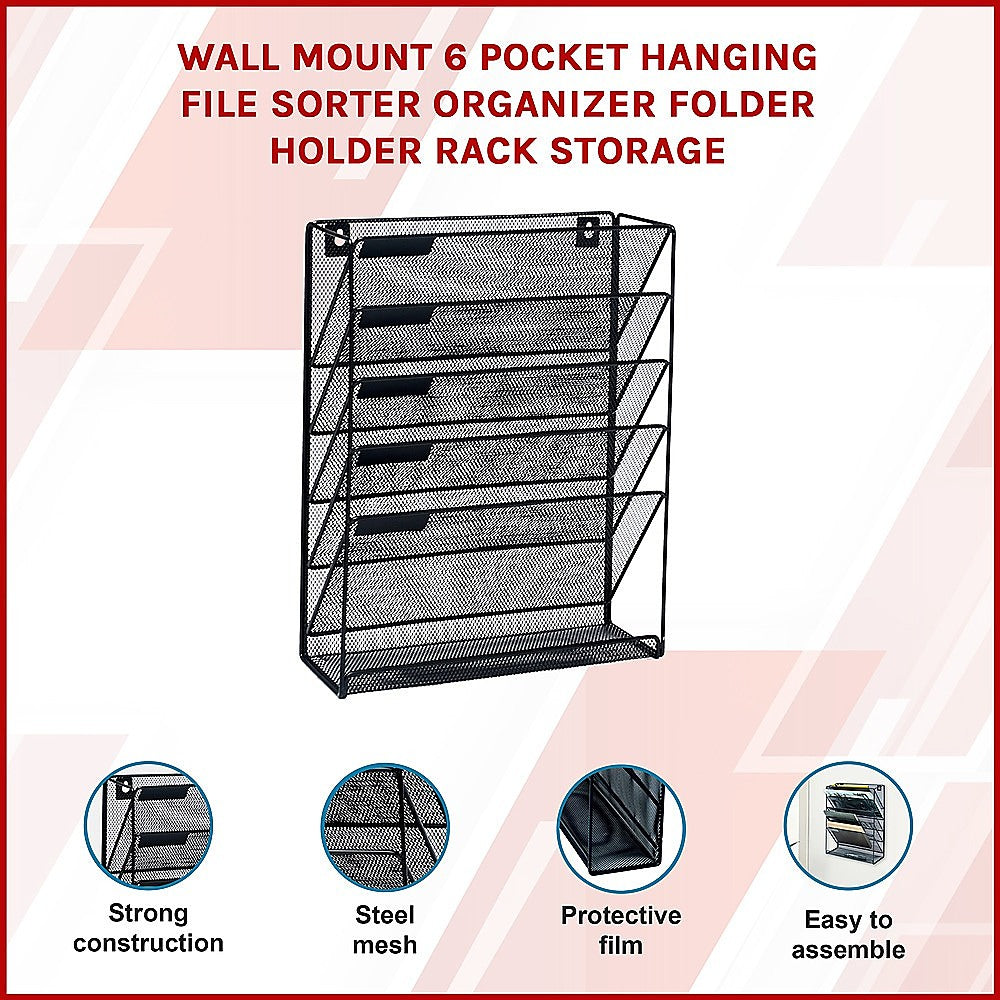 Wall Mount 6 Pocket Hanging File Sorter Organizer Folder Holder Rack Storage V63-822681