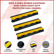 3pcs 2-Cable Rubber Electrical Wire Cover Heavy Duty Protector Dual Channel V63-822701