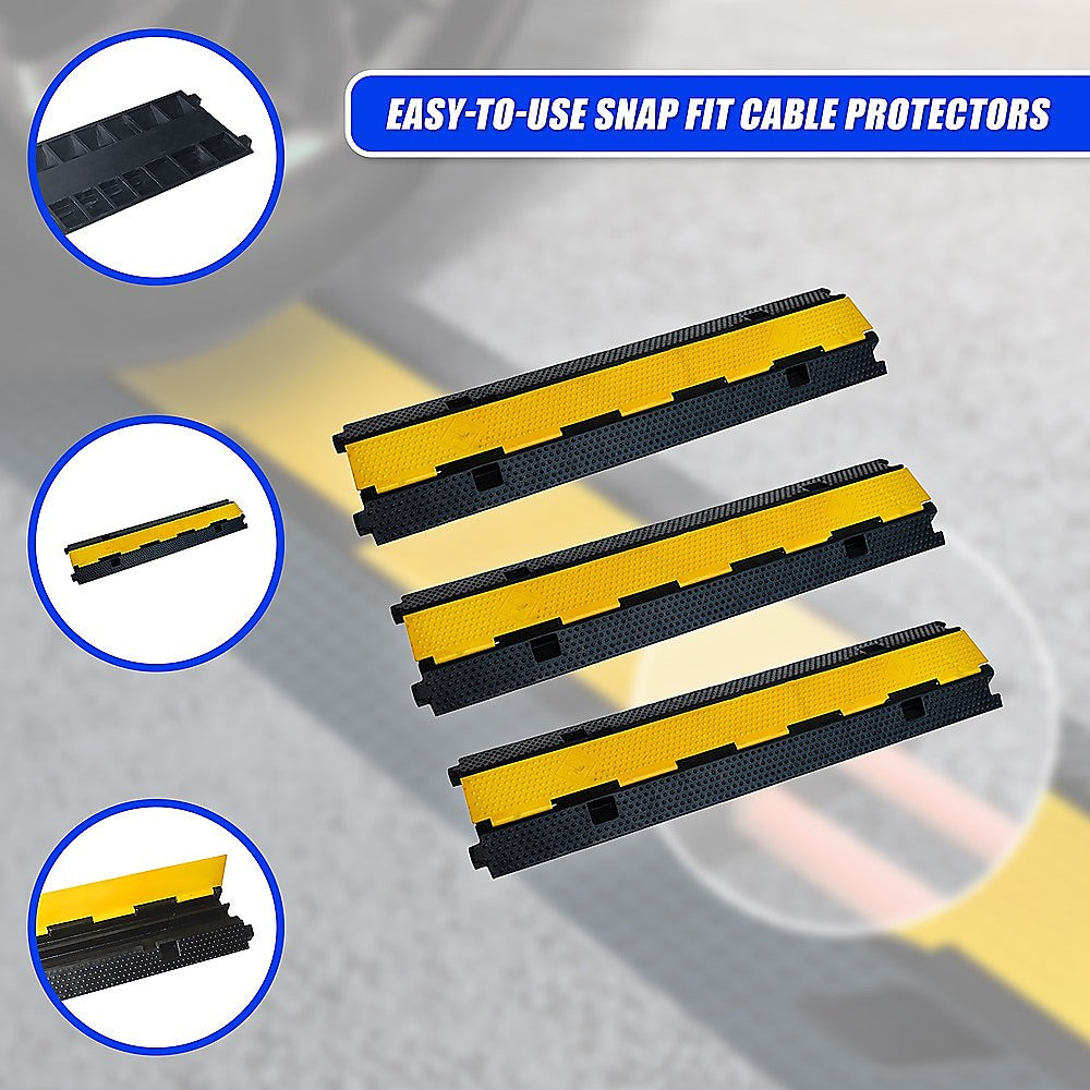 3pcs 2-Cable Rubber Electrical Wire Cover Heavy Duty Protector Dual Channel V63-822701