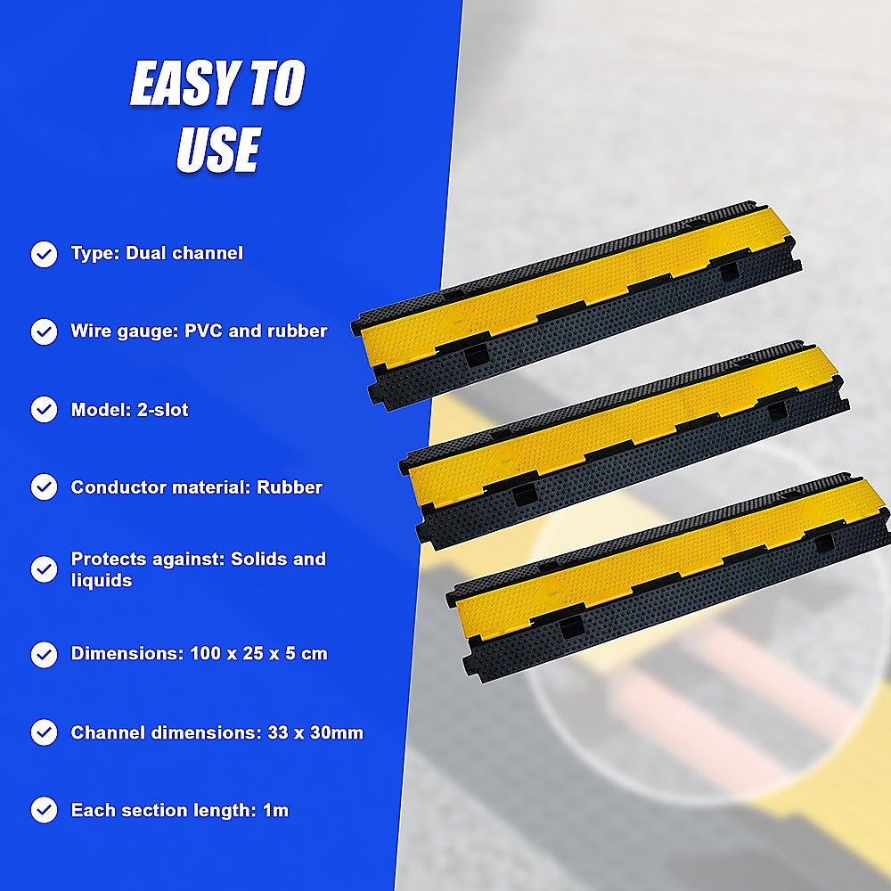 3pcs 2-Cable Rubber Electrical Wire Cover Heavy Duty Protector Dual Channel V63-822701