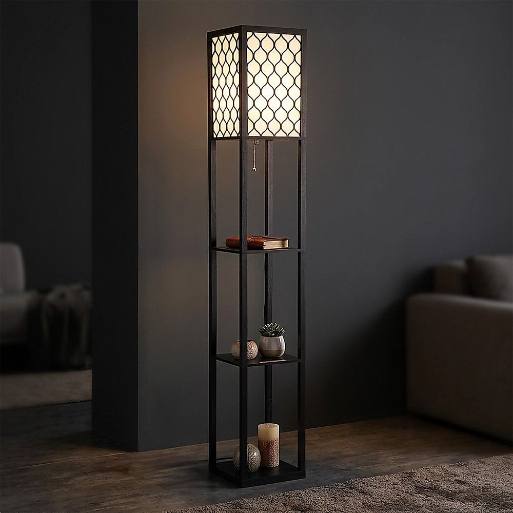 Shelf Floor Lamp - Shade Diffused Light Source with Open-Box Shelves V63-822811