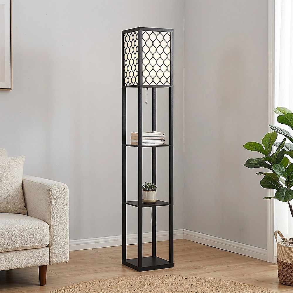 Shelf Floor Lamp - Shade Diffused Light Source with Open-Box Shelves V63-822811