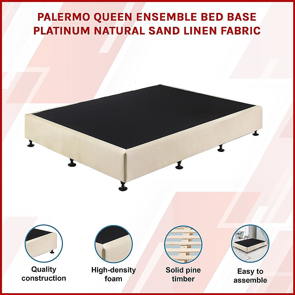 Palermo Queen Ensemble Bed Base Platinum Natural Sand Linen Fabric V63-823171