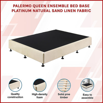 Palermo Queen Ensemble Bed Base Platinum Natural Sand Linen Fabric V63-823171