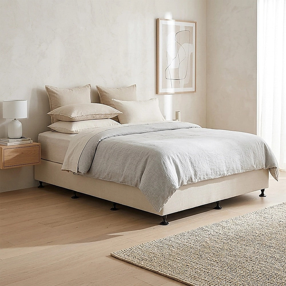 Palermo Queen Ensemble Bed Base Platinum Natural Sand Linen Fabric V63-823171