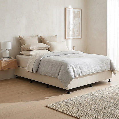 Palermo Queen Ensemble Bed Base Platinum Natural Sand Linen Fabric V63-823171
