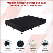 Palermo Queen Ensemble Bed Base Midnight Black Linen Fabric V63-823181