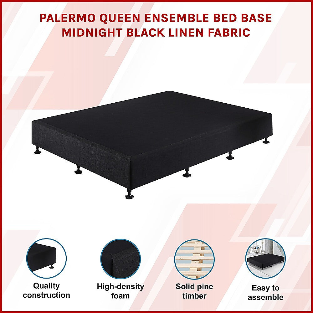 Palermo Queen Ensemble Bed Base Midnight Black Linen Fabric V63-823181