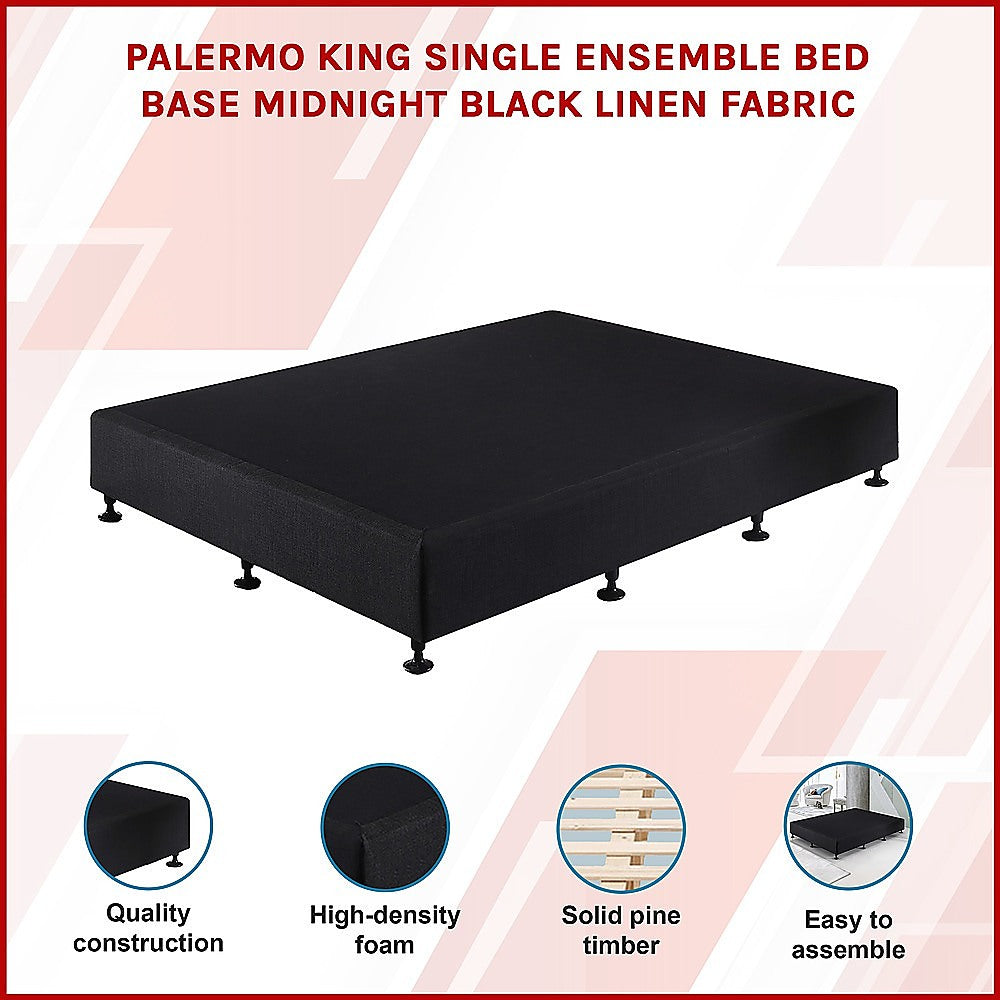 Palermo King Single Ensemble Bed Base Midnight Black Linen Fabric V63-823201