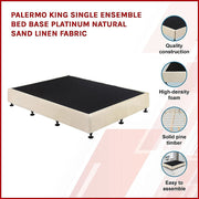 Palermo King Single Ensemble Bed Base Platinum Natural Sand Linen Fabric V63-823211