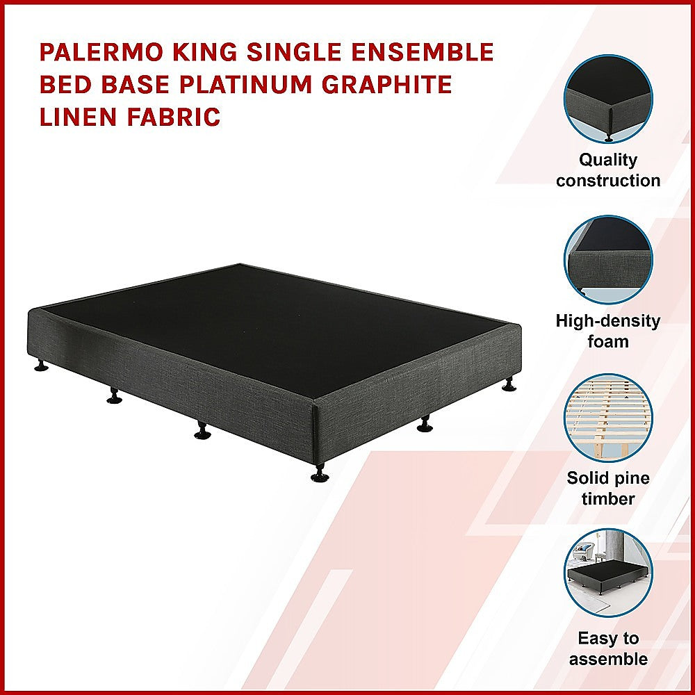 Palermo King Single Ensemble Bed Base Platinum Graphite Linen Fabric V63-823221
