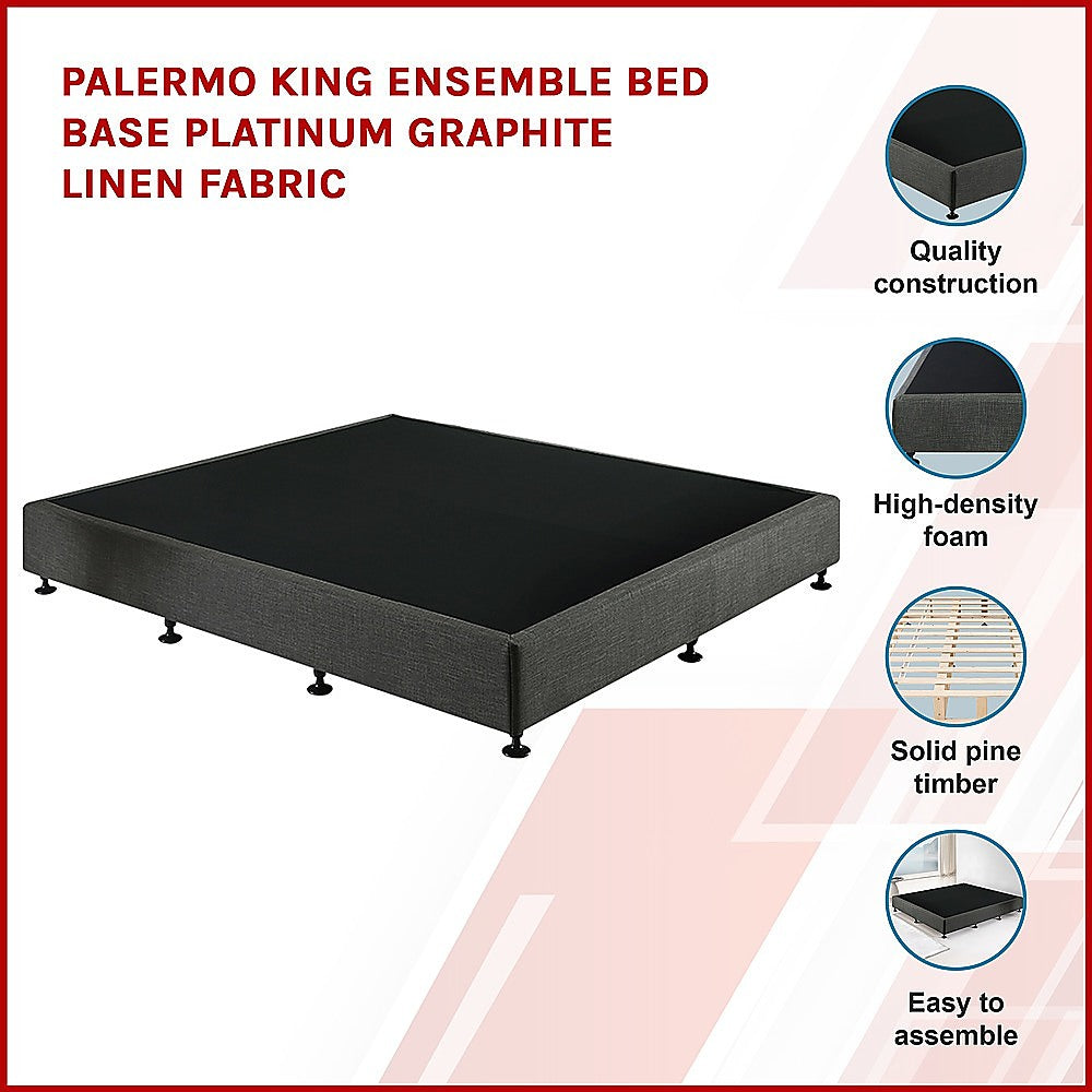 Palermo King Ensemble Bed Base Platinum Graphite Linen Fabric V63-823241