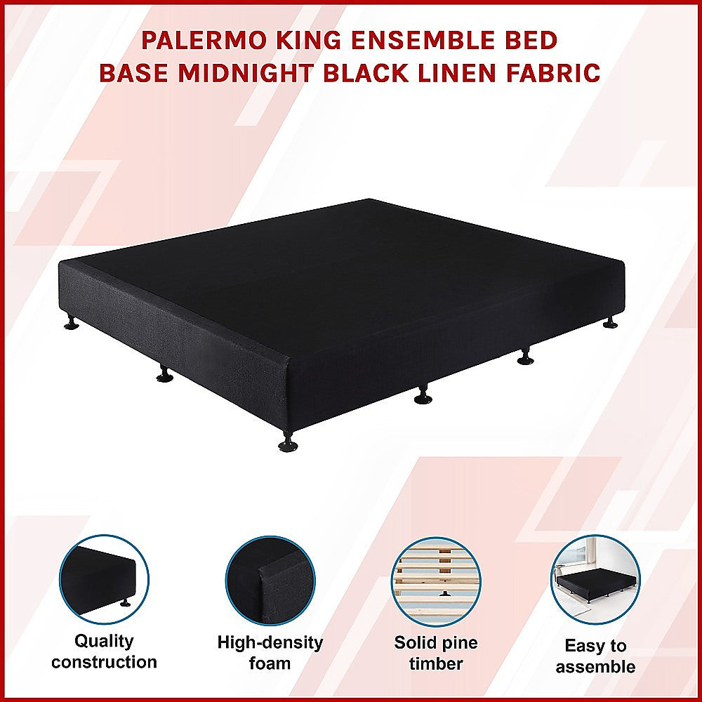 Palermo King Ensemble Bed Base Midnight Black Linen Fabric V63-823261
