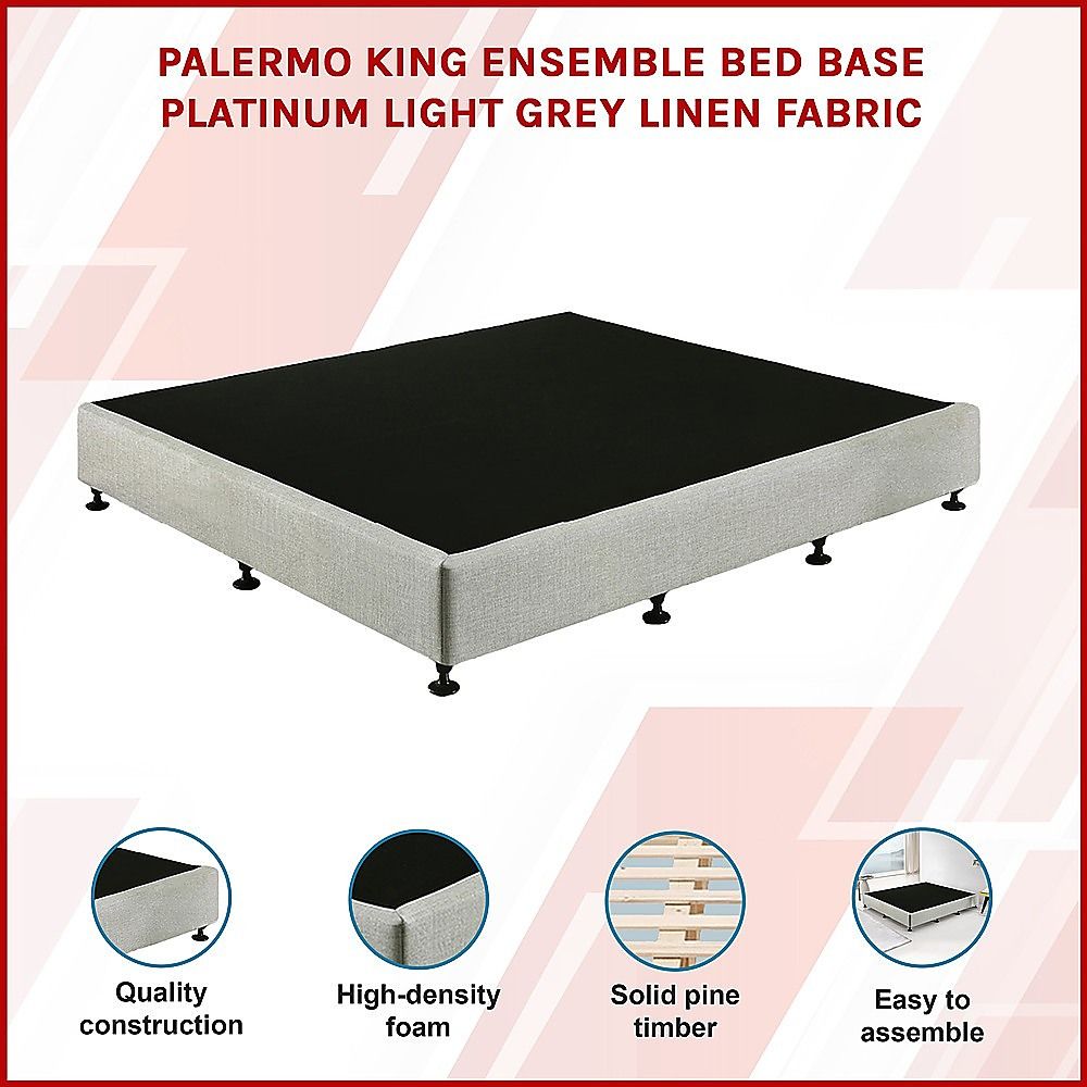 Palermo King Ensemble Bed Base Platinum Light Grey Linen Fabric V63-823281