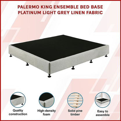 Palermo King Ensemble Bed Base Platinum Light Grey Linen Fabric V63-823281
