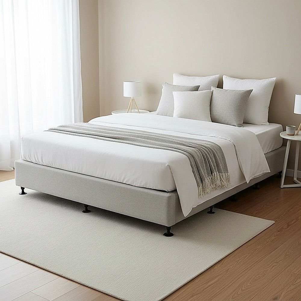 Palermo King Ensemble Bed Base Platinum Light Grey Linen Fabric V63-823281