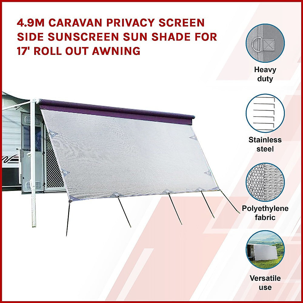 4.9m Caravan Privacy Screen Side Sunscreen Sun Shade for 17' Roll Out Awning V63-823561