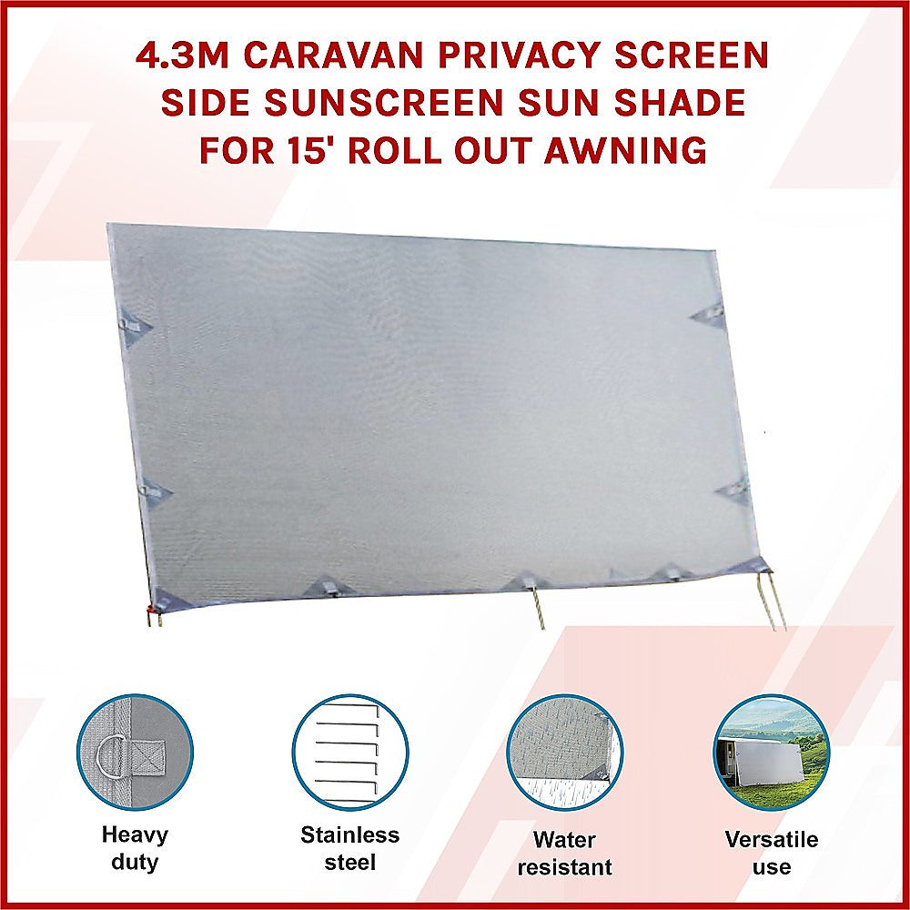 4.3m Caravan Privacy Screen Side Sunscreen Sun Shade for 15' Roll Out Awning V63-823581