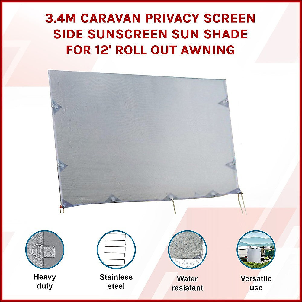 3.4m Caravan Privacy Screen Side Sunscreen Sun Shade for 12' Roll Out Awning V63-823611