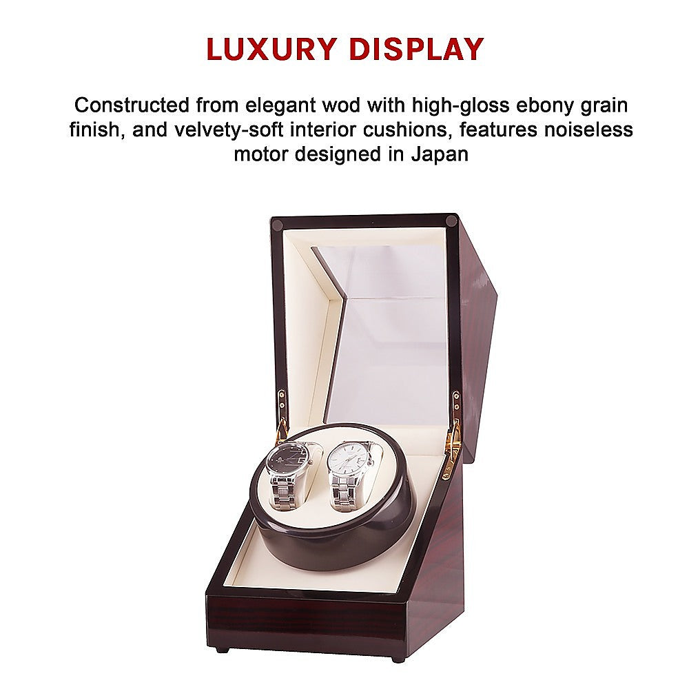 Automatic Dual Watch Winder Wood Display Box Case Motor Rotation Storage V63-823691