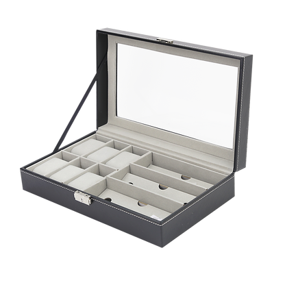 6+3 Grid Watch Sunglass Eyeglasses Display Box Case Storage Organizer PU Leather V63-823701