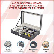 6+3 Grid Watch Sunglass Eyeglasses Display Box Case Storage Organizer PU Leather V63-823701